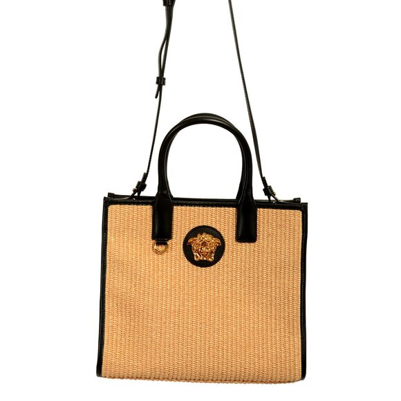 Versace Barocco Leather Trimmed Gold Medusa Small Tote Handbag Shoulder Bag - Picture 1 of 9